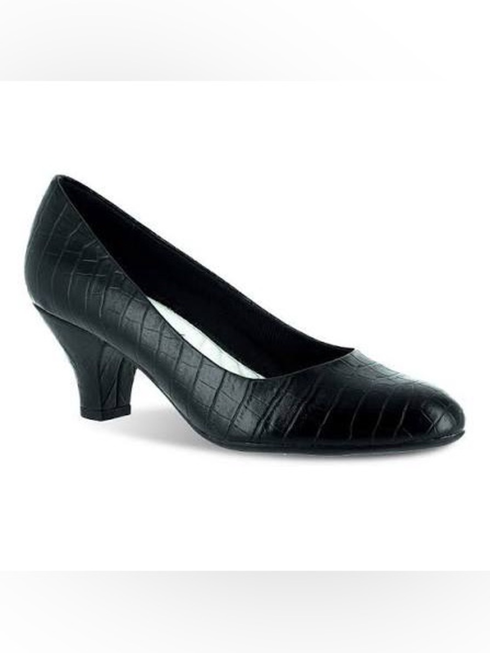 Women's Black Croc Embossed Heel Pumps